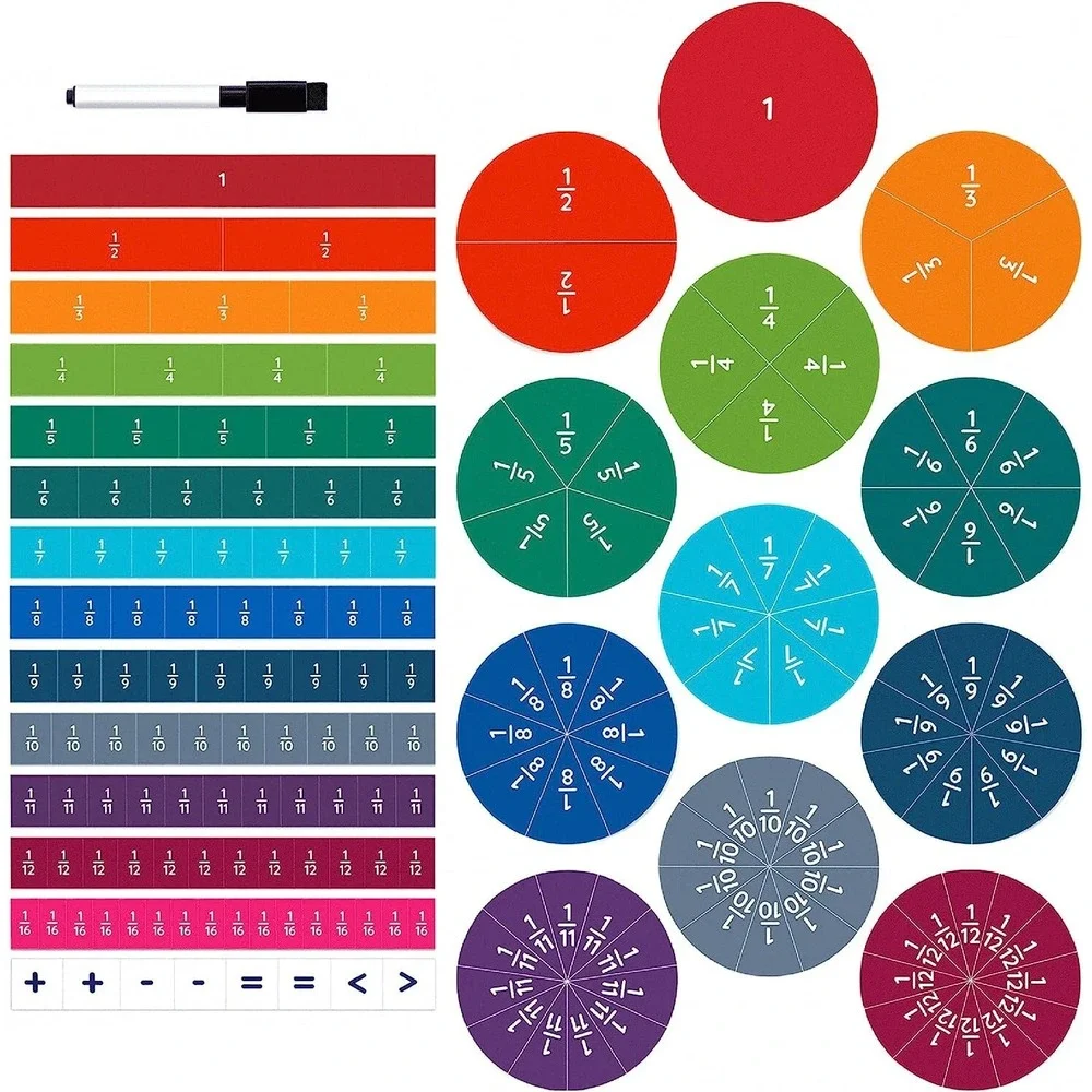 Oyster&Pop Magnetic Fraction Tiles & Circles - 180pcs Rainbow Math Manipulatives